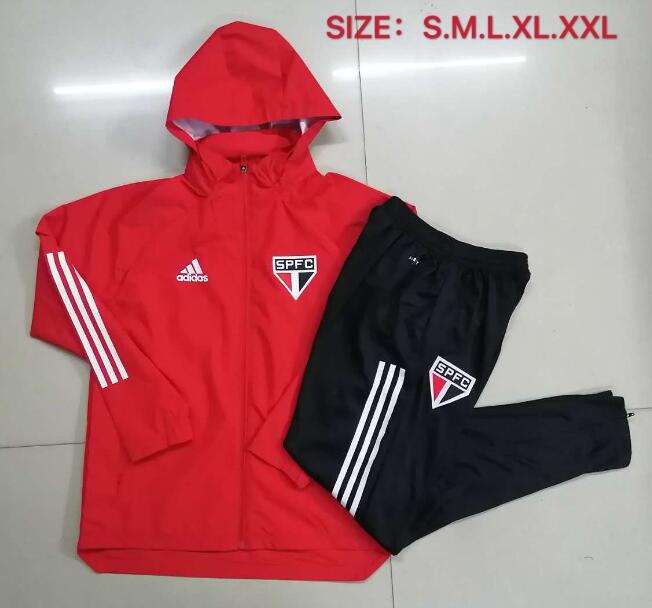 Sao Paulo Red Hoodie Windbreaker Jacket Training Kits with Pants 2020/21